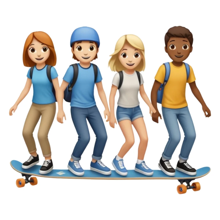Four people no skin color on one long skateboard sticker