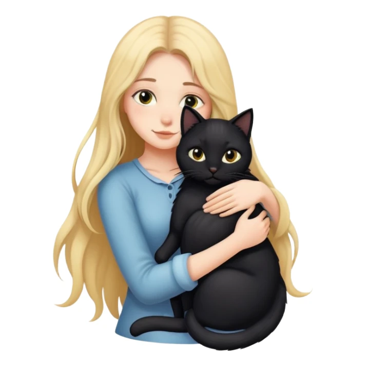 A long-haired girl hugs a black cat tightly sticker