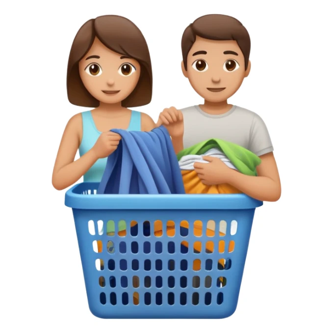 person putting dirty clothes in a laundry basket, simple and friendly sticker