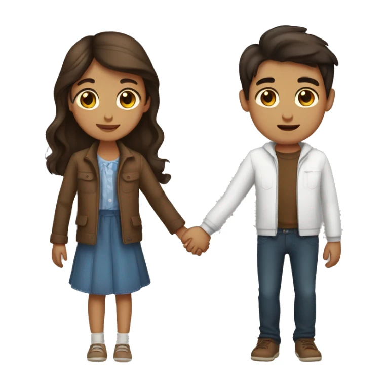 Brunette girl with brown eyes  and boy with brown eyes holding hands  sticker