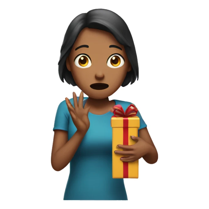 Scared woman holding a present with tears running down her face  sticker