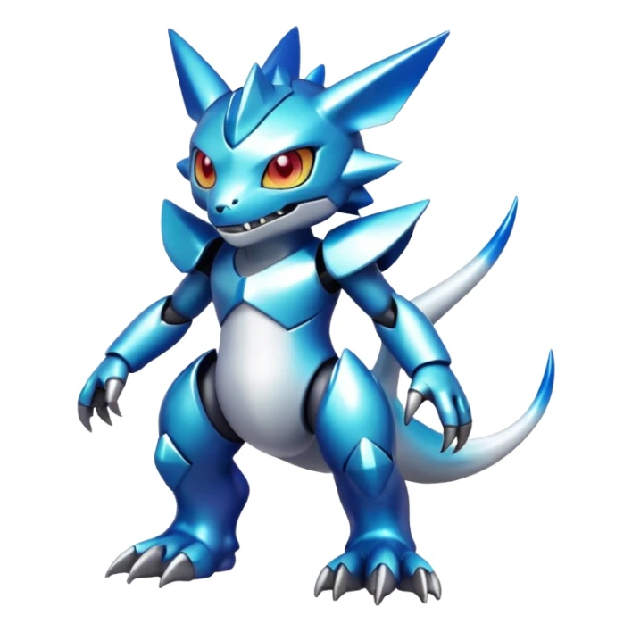white colorful metallic alloy gradient shiny glossy Fakémon-Digimon-creature-hybrid (full body) sticker
