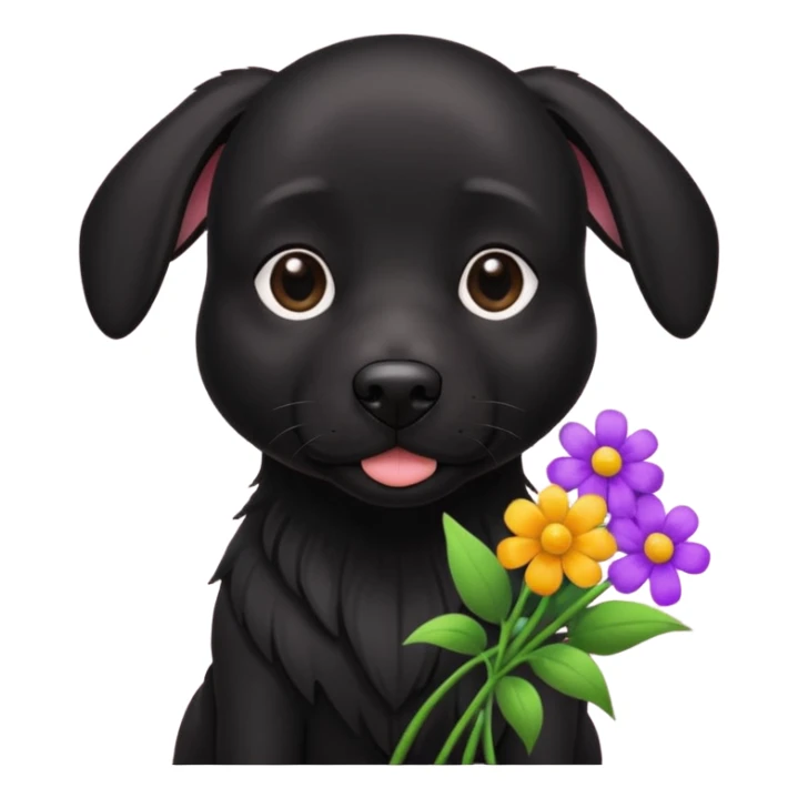 black dog holding flowers sticker