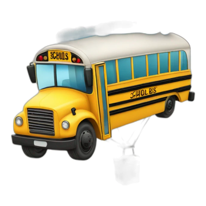 School bus hanging from hot air balloon sticker