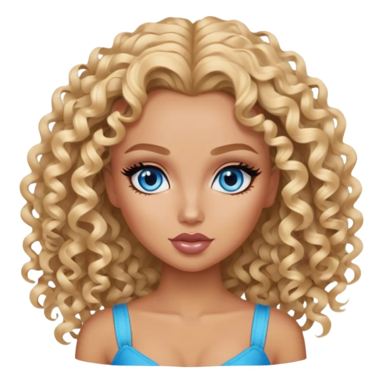 curly blonde hair, blue eyes, pretty makeup, pretty bratz baddie sticker