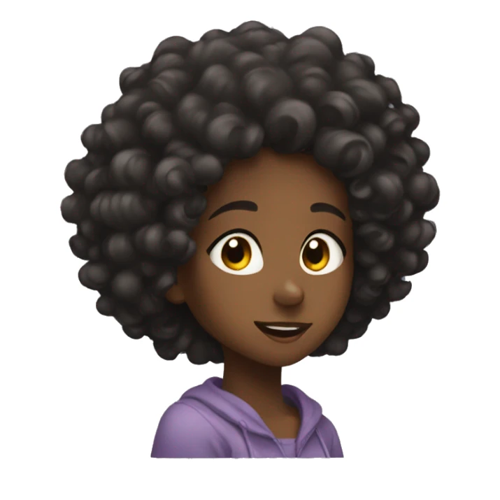 black girl with curly hair watching anime sticker