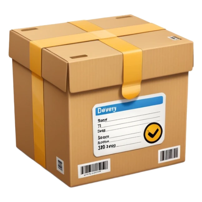  cardboard delivery box with a shipping label and tape. Rounded, glossy, smooth, soft shadows, white background.


 sticker