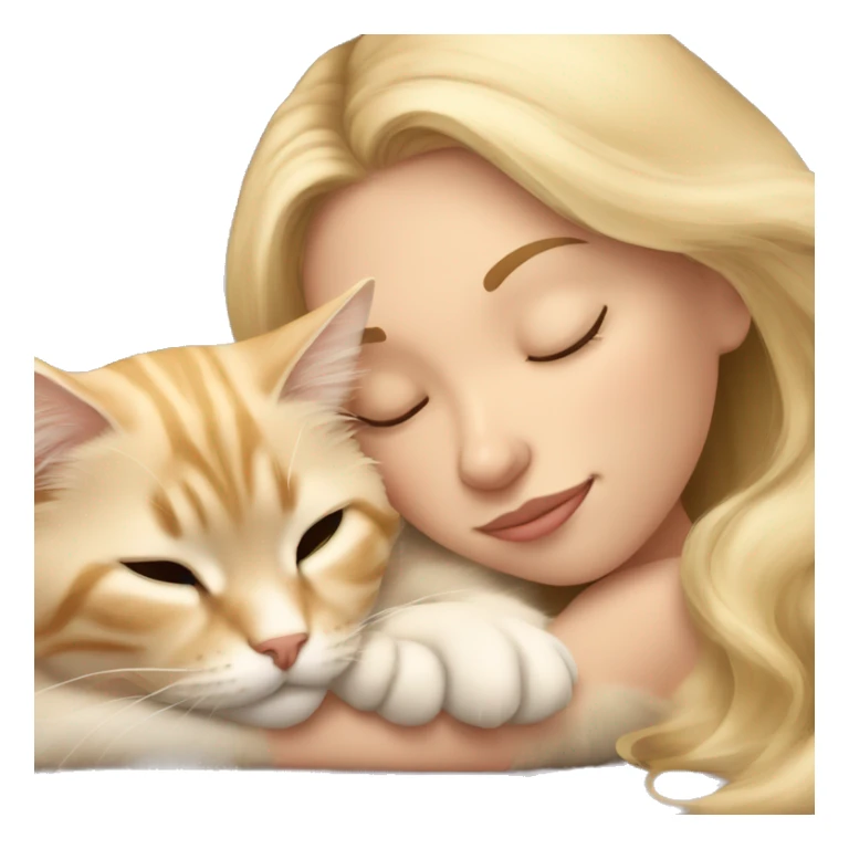 Pretty blonde girl sleeping with her beige main coon cat sticker