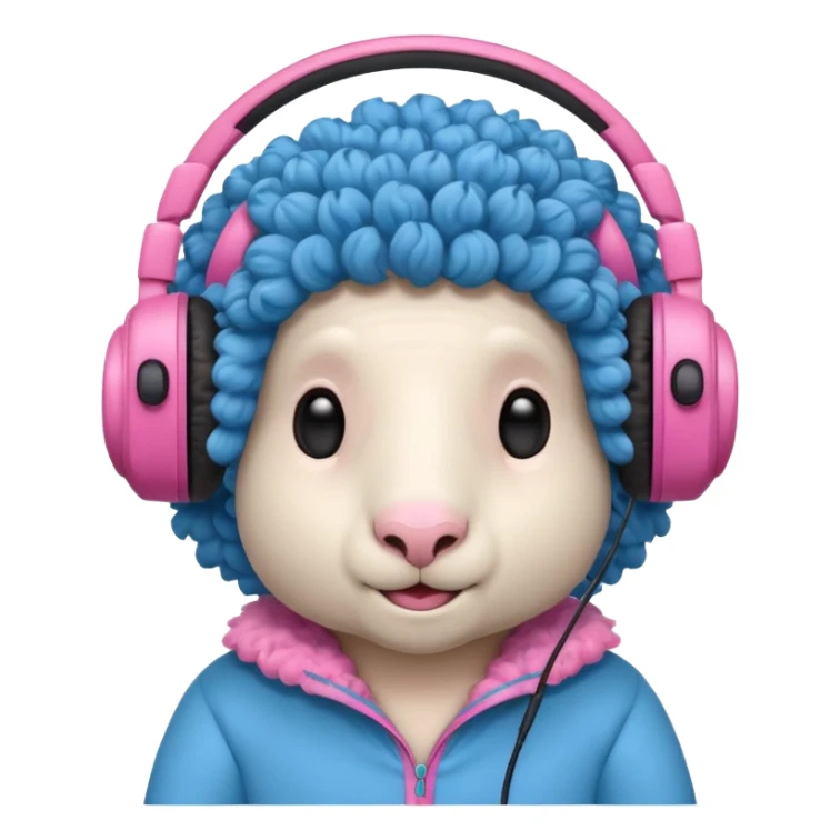 blue curly haired sheep with headphone and pinkcostumes  sticker