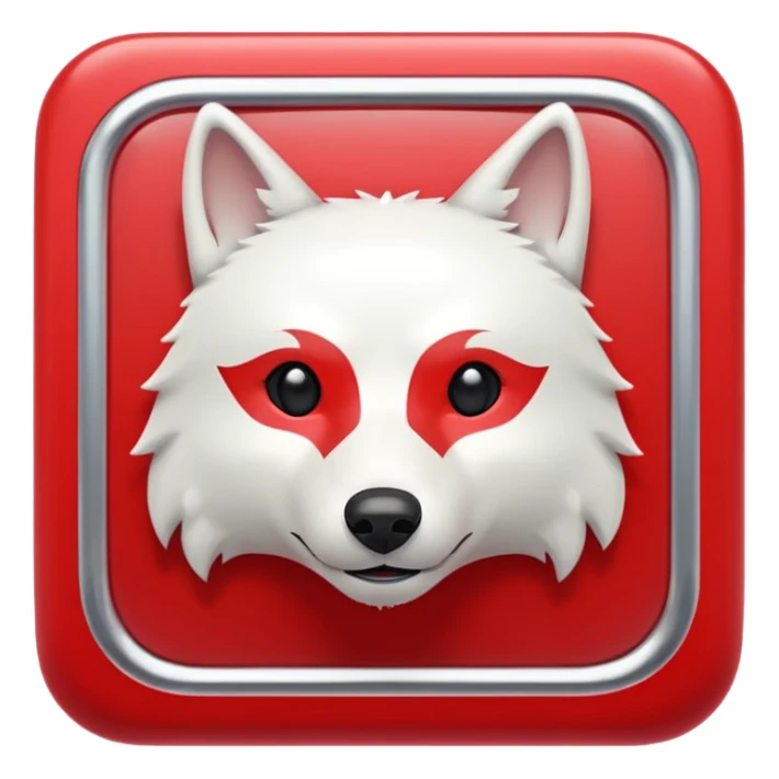 A bold white capital letter C with a small white wolf head icon above it, inside a red rounded square, emoji style, flat design, shiny light reflection, same style as 🅱️ emoji, transparent background. sticker