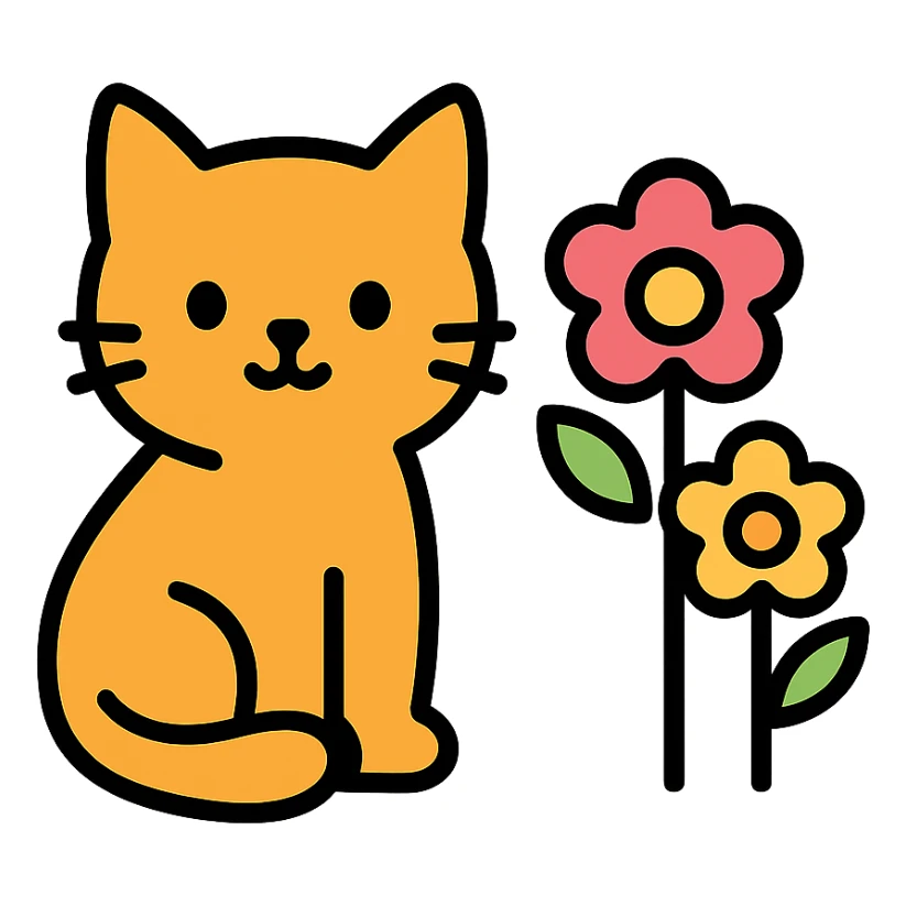 color outline icon of a cat with flowers sticker