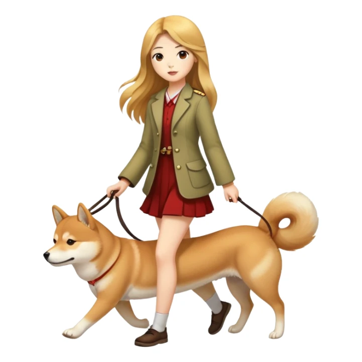 Long-haired beautiful girl walking the Shiba Inu sticker
