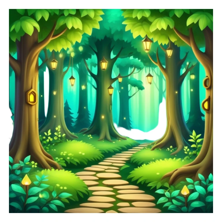 enchanted forest scene with lush green trees and magical glowing accents sticker