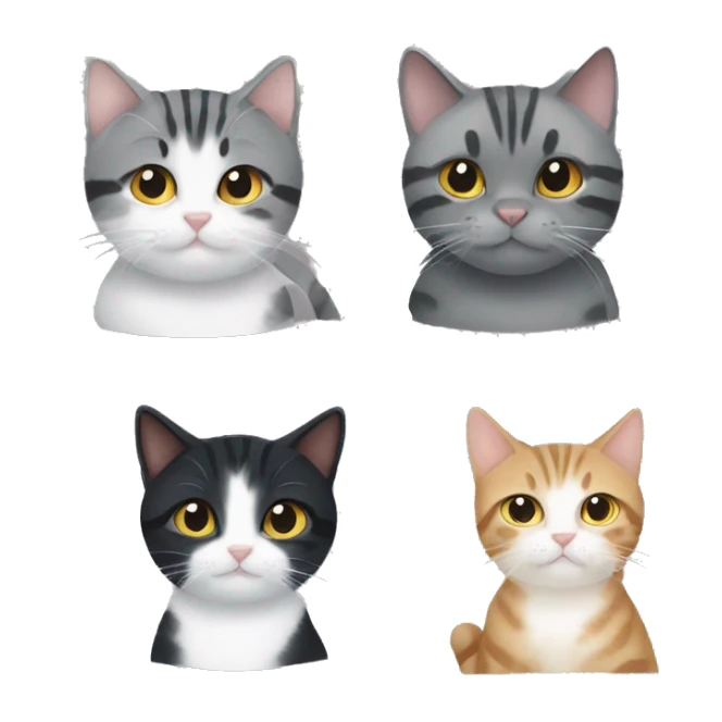 Tabby cat, two black cats, and a grey and white kitten sticker