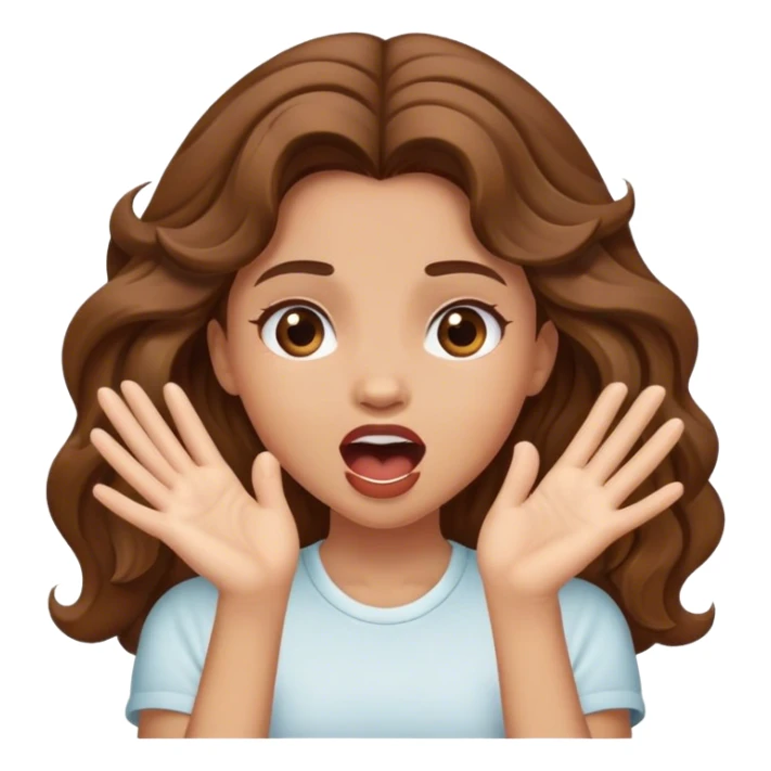 OMG girl with hands, open mouth, brown wavy ha ir sticker