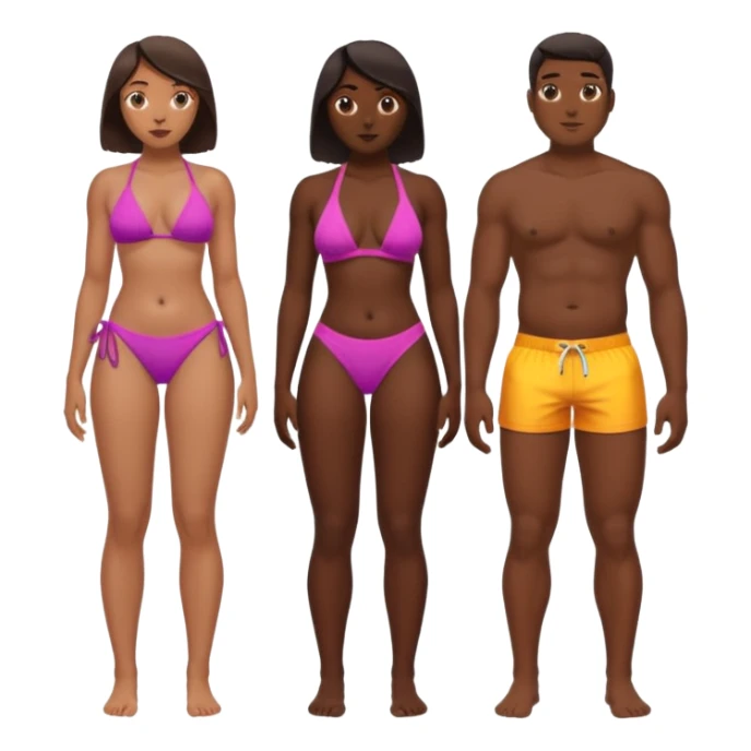 a slim thick black girl with a big butt wearing a bikini standing sideways with a dark skin sexy boy wearing bottom and shows his dick sticker