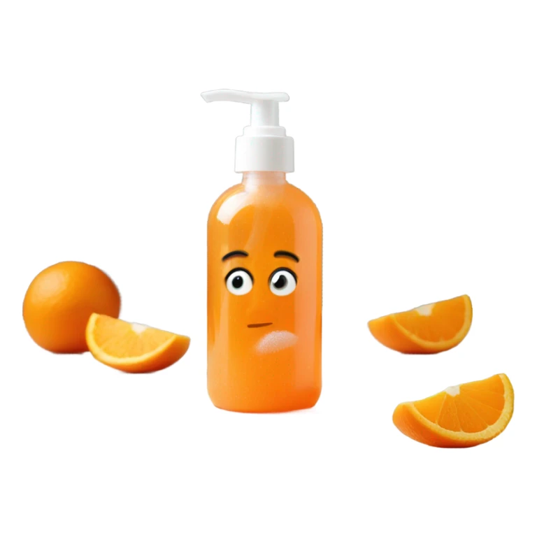 orange face wash in glass pump bottle  sticker