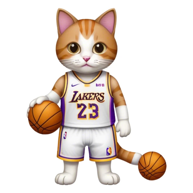 white brown Cat wearing a lakers lebron james jersey 24 sticker