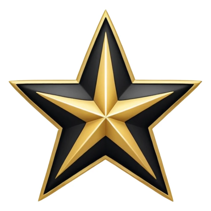 A clean and minimal digital vector graphic of a white five-pointed star centered on a black circular background, with a shiny gold ring border around the circle. The design should be flat, high-contrast, and suitable for use as a badge or emoji. sticker