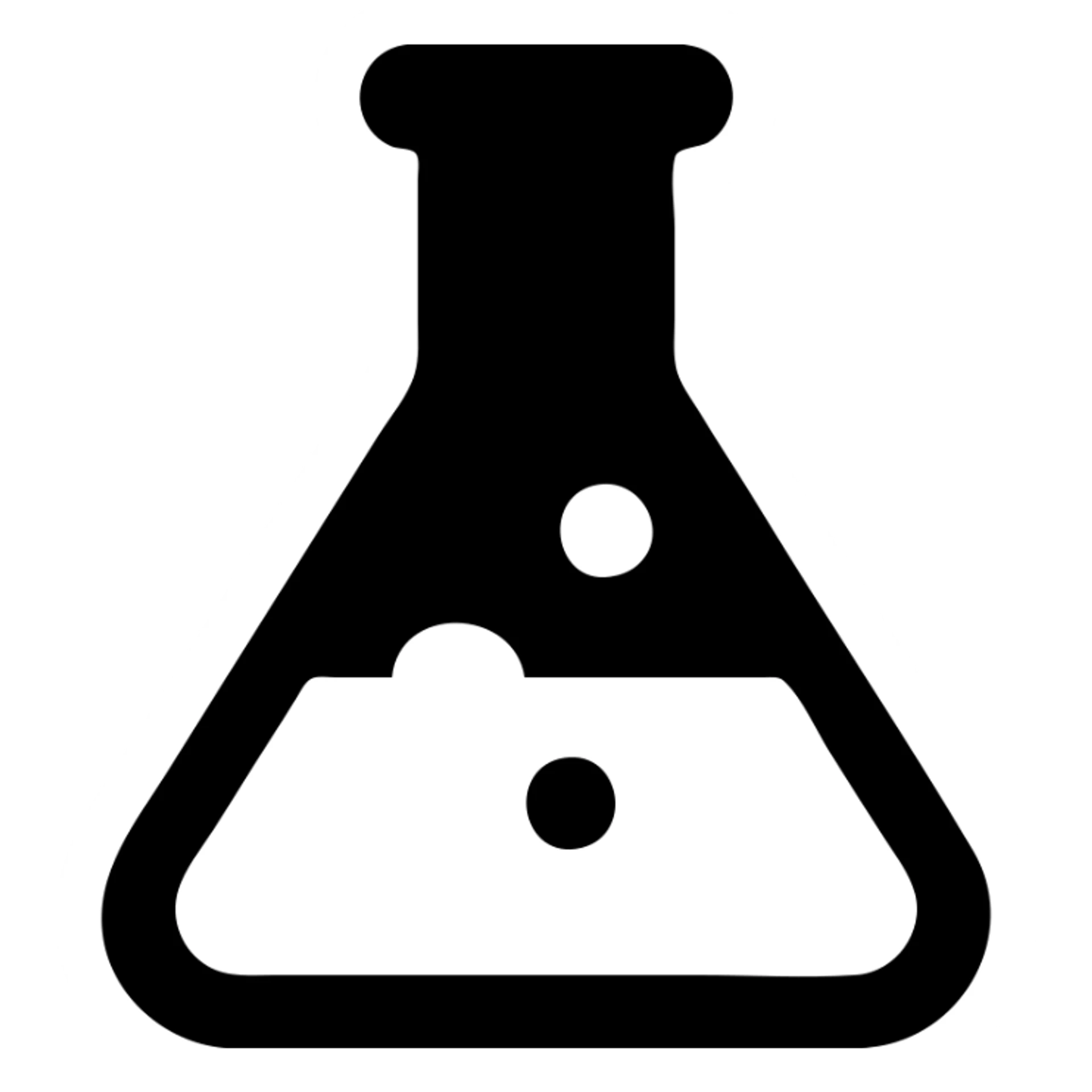 chemical flask with blue liquid, flat icon style sticker