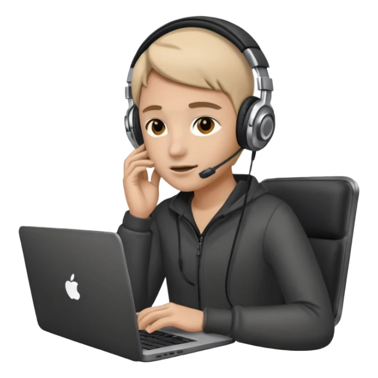 Agent looking at the laptop and headphones do not disturb sticker