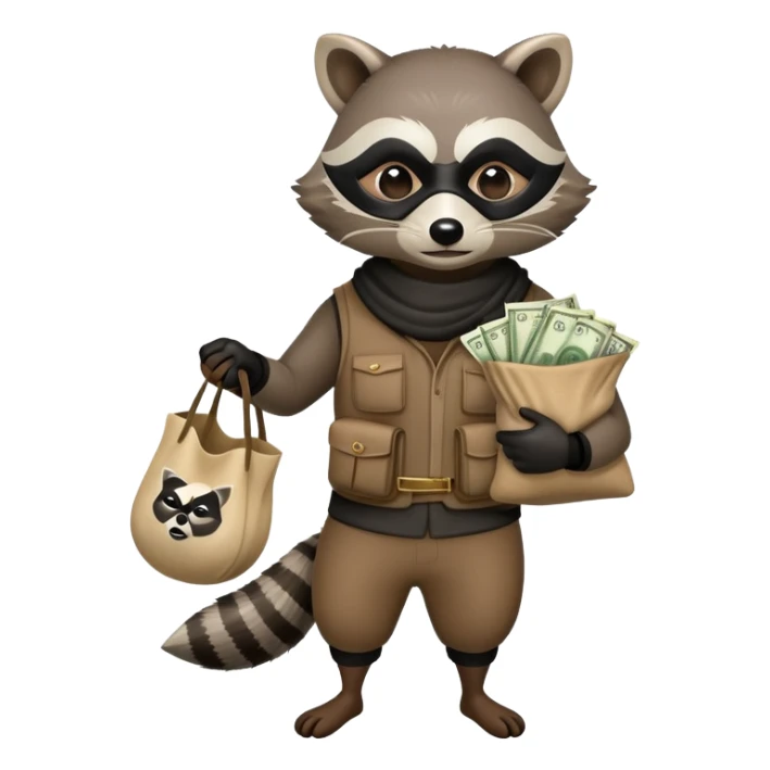 raccoon thief with mask and money bag sticker