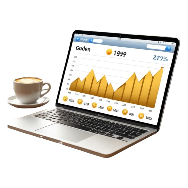 golden increasing charts in online shop admin dashboard on mac book screen sticker