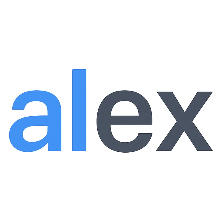 the name 'alex' in a flat icon style, two-tone color, crisp, contemporary sticker