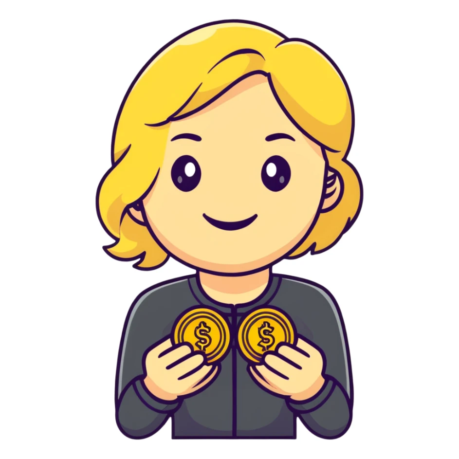 smiling blonde girl holding gold coins sticker