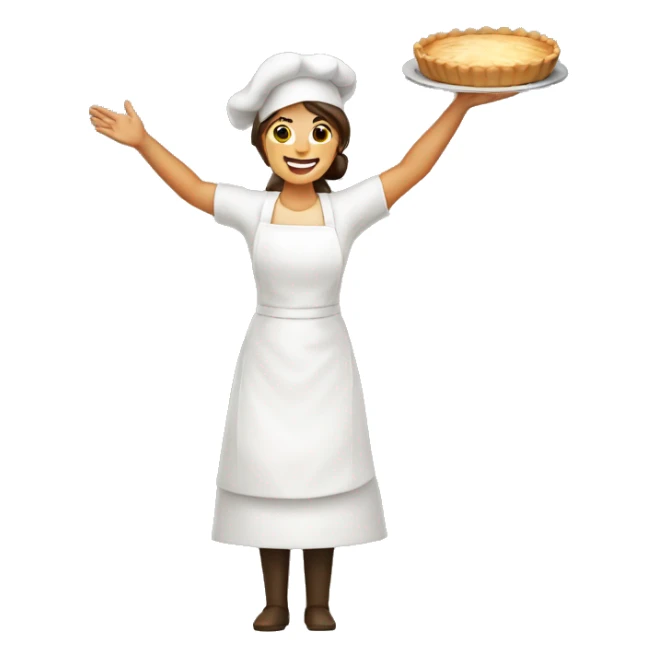 female baker with arms up like holding a pie sticker