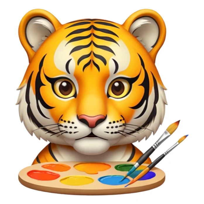 artist tiger face with palette and paintbrush for Twitch emote sticker