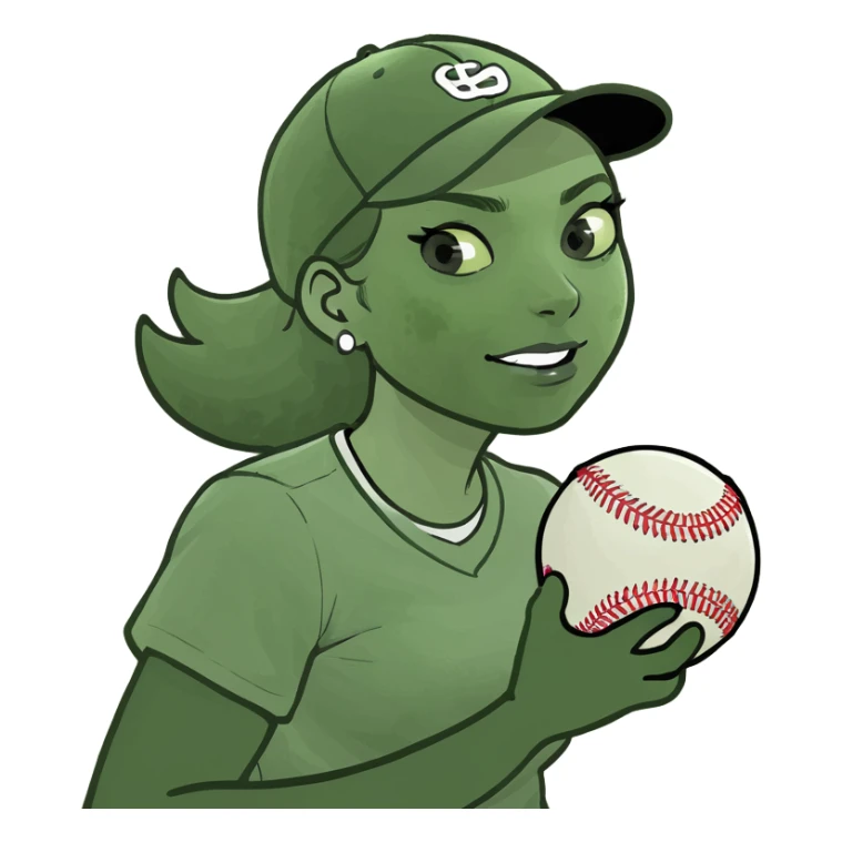 Girl playing softball with dog sticker