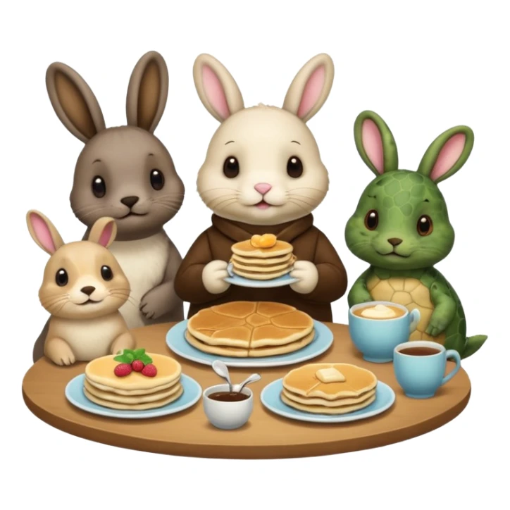 Seal, dog, bunny, turtle eating pancakes in 1 image sticker