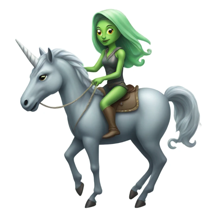 a green amazon alien woman on a grey unicorn sticker