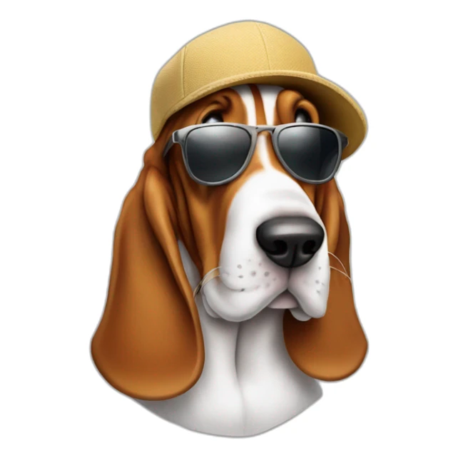 basset hound with cap and sun glasses sticker