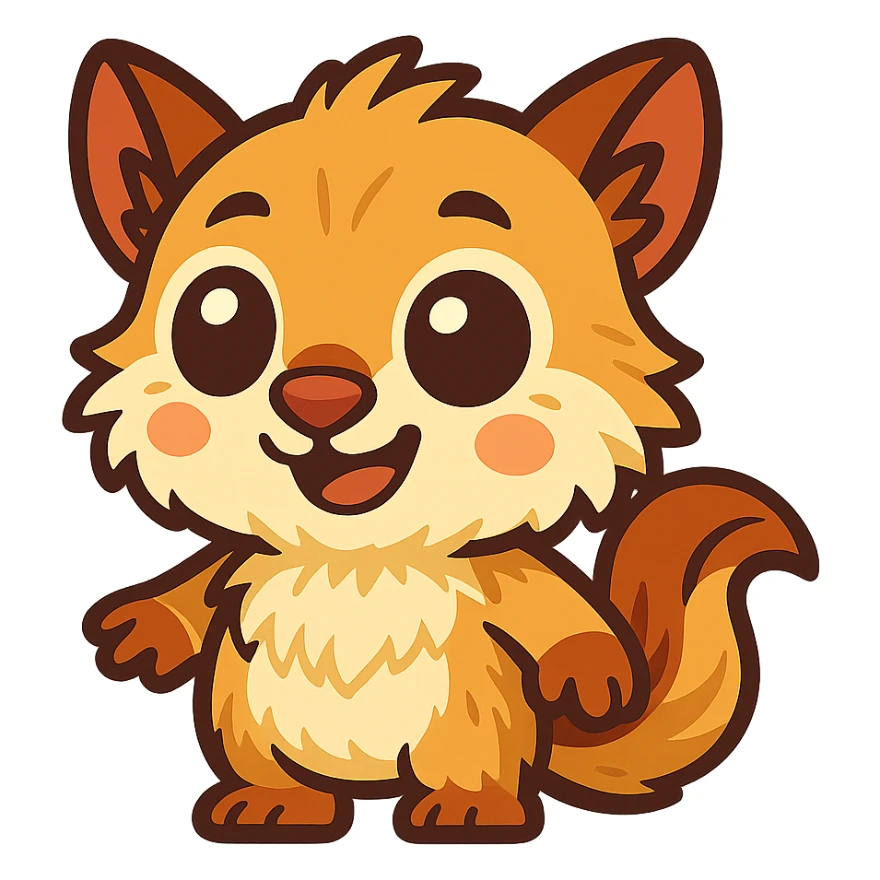 cute gibberling character, chibi proportions, big eyes, soft fur, friendly expression sticker