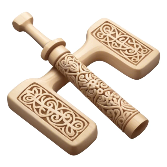 Scandinavian carving icon, bone with intricate Norse patterns, show chisels and carving tools, minimalistic style, clean lines, transparent background. sticker