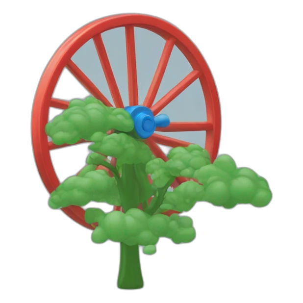 Ciel bleu terre verte et roue rouge au milieu sticker