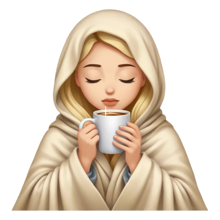 girl inside a blanket sipping coffee eyes closed sticker