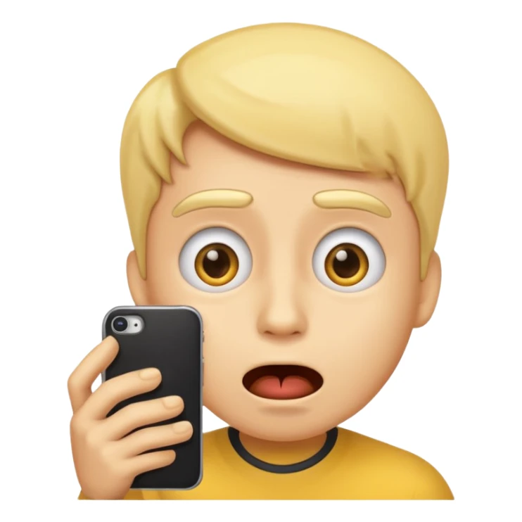 Emoji surprised while looking at his own phone sticker
