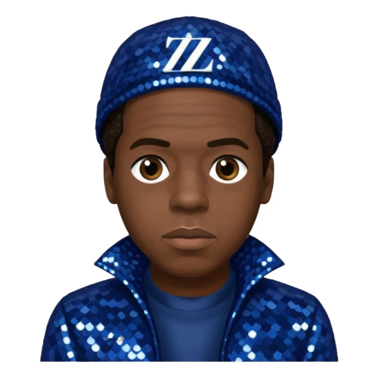 Jay-Z with dark brown hair, dark blue sequin outfit sticker