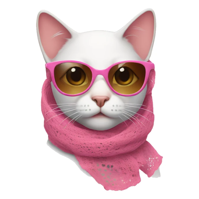 Cat with sunglasses and a pink lacy scarf around head sticker