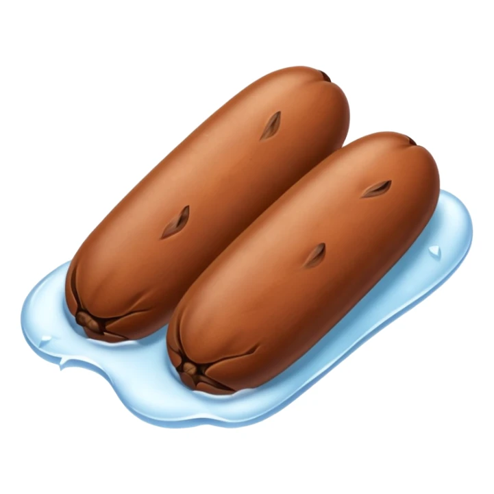 three brown beans not on a step and cover them in a layer of ice not with cubes on it  sticker