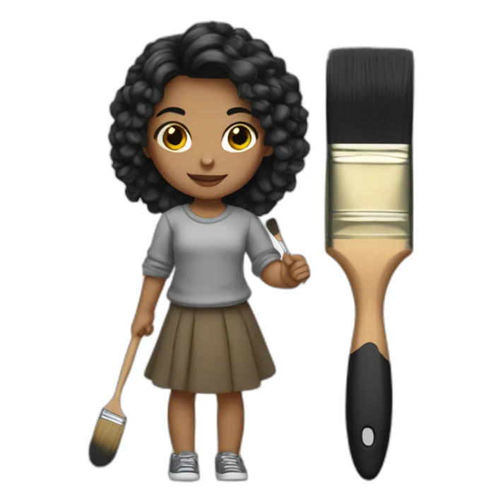 girl with a paint brush dark hair sticker