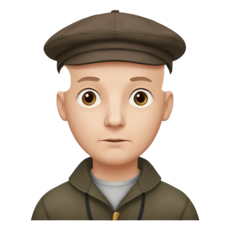 a bald man wearing a old english style cap looking hopeful sticker