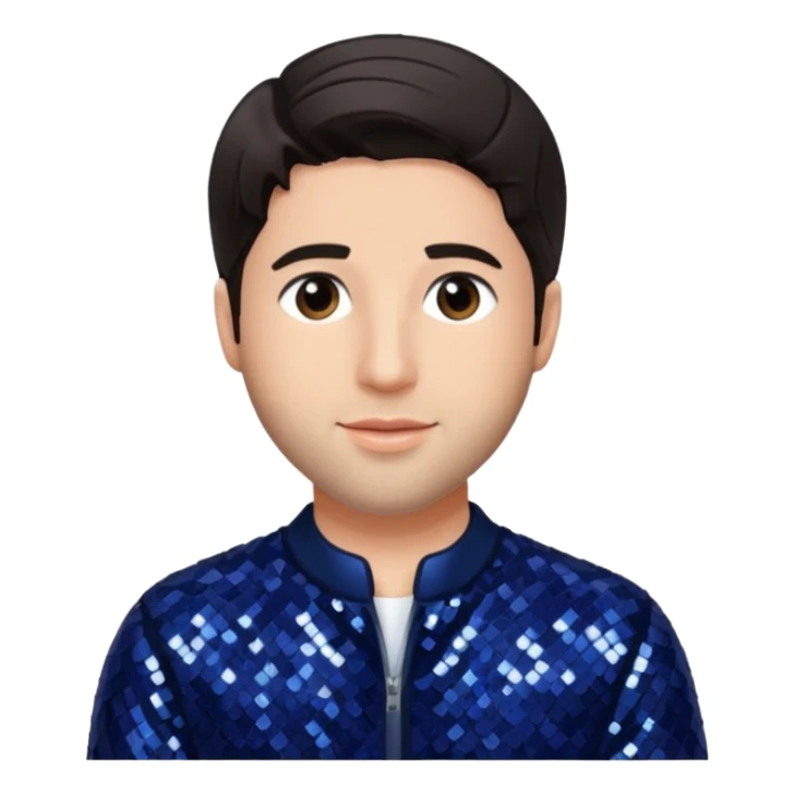 Josh Peck with dark brown hair, navy blue sequin outfit sticker