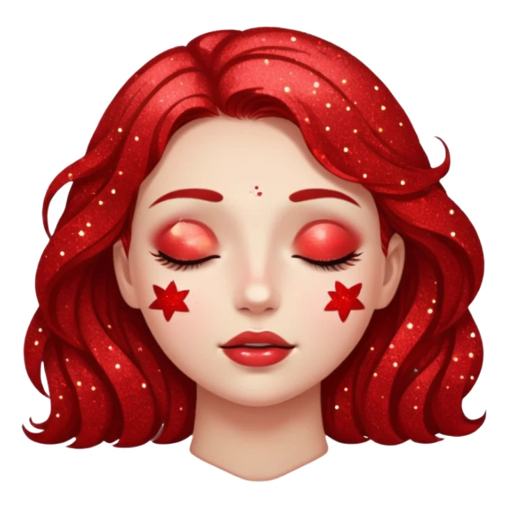 red glitter girl with closed eyes lying on the floor sticker