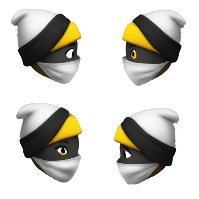 Robber black and white with a yellow face and with a black beanie sticker