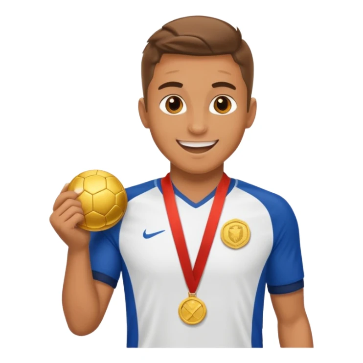 Happy soccer player with a first-place medal sticker