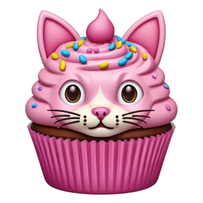 cupcake with frosting decorated to look like a cat face sticker